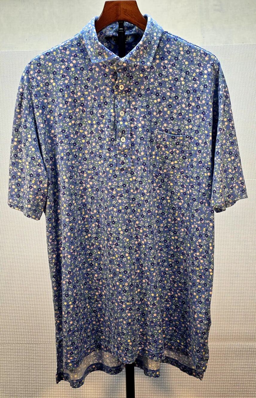 Polo Golf Ralph Lauren Mens XL Floral Polo Shirt Light Blue Short Sleeve